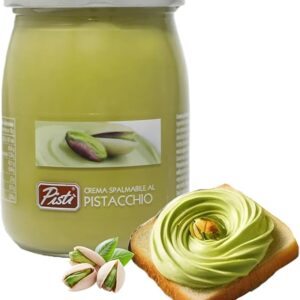 Pistachio Cream Paste Glass Jar - Italian Delight 600g Pistachio Paste Spreadable Butter with Topline Card. Pisti Pistachio Cream Cooking Cream for Pistachio Ice Cream, Sandwich Spread, Cake Baking