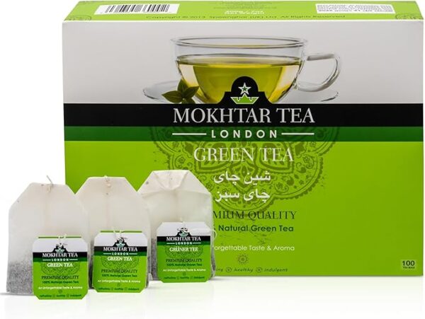 Mokhtar Tea London | Premium Quality Green Tea | 100 Teabags | Large Teabags for Whole Pot | 100% Natural