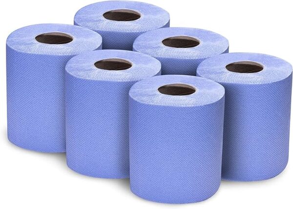 K-ONE 6 Rolls of 2plyBlue Centrefeed Blue Paper Tissue Paper Rolls for Kitchen, Office, Warehouse Home Multi-Purpose (6 Rolls)